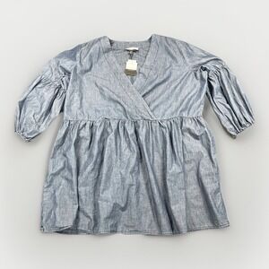 Eloquii Plus‎ Size Short Dress Womens 22 Blue Chambray Babydoll Cottagecore